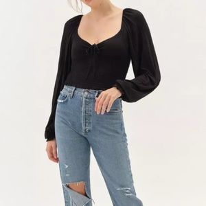 UO Old Soul Smocked Top Black- XS